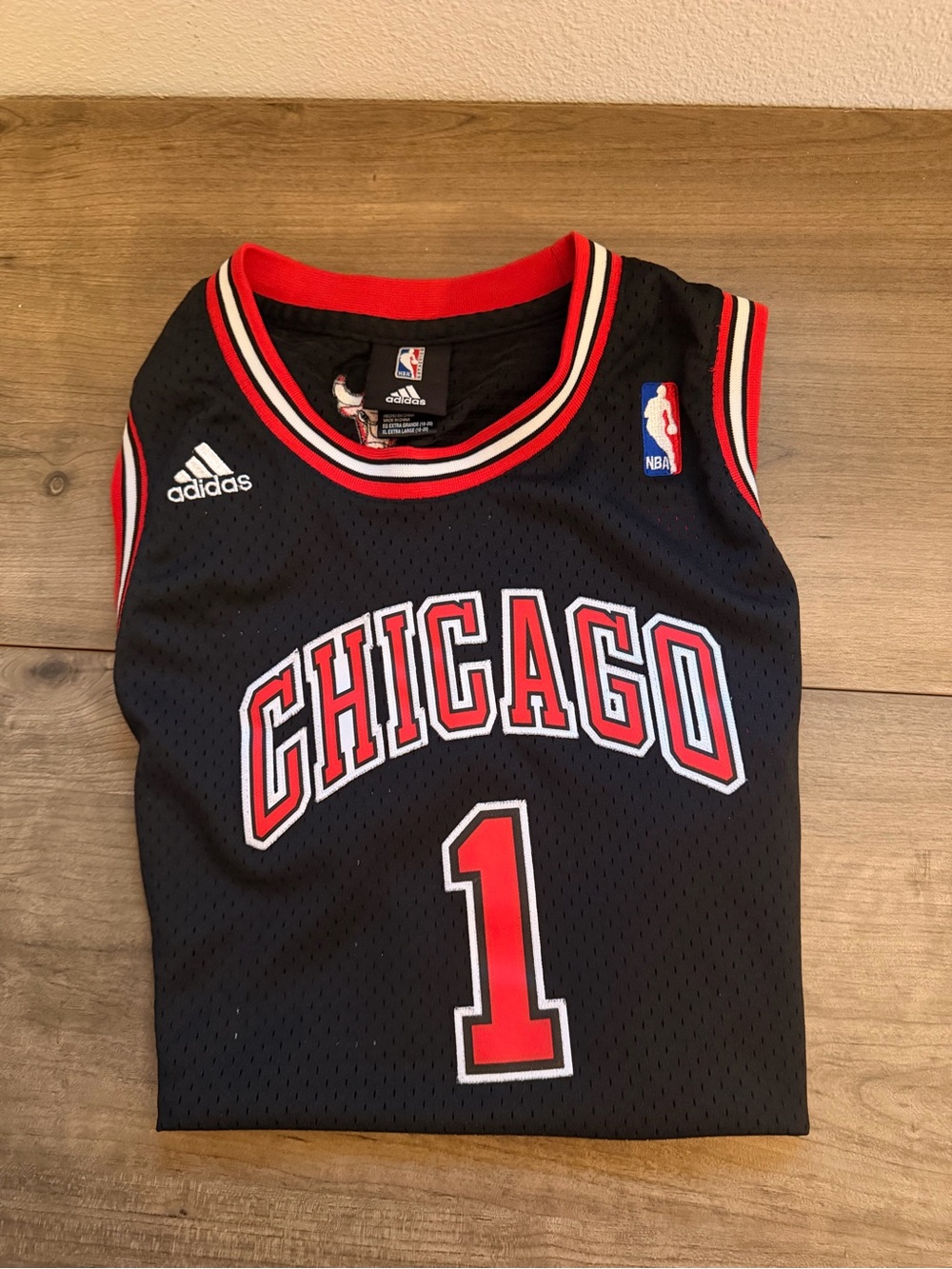 adidas Black and Red Chicago Basketball Jersey #1